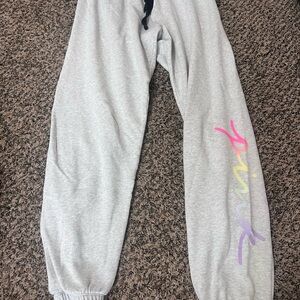 PINK Victoria's Secret Gray Joggers with Multicolor Logo